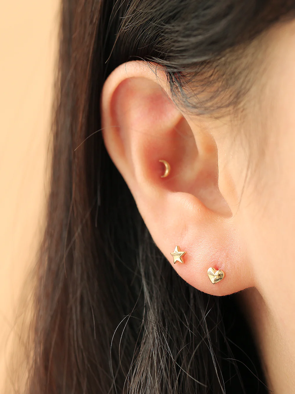 14K Gold Mini Volume Moon & Star & Heart Cartilage Earring 20G - Image 7