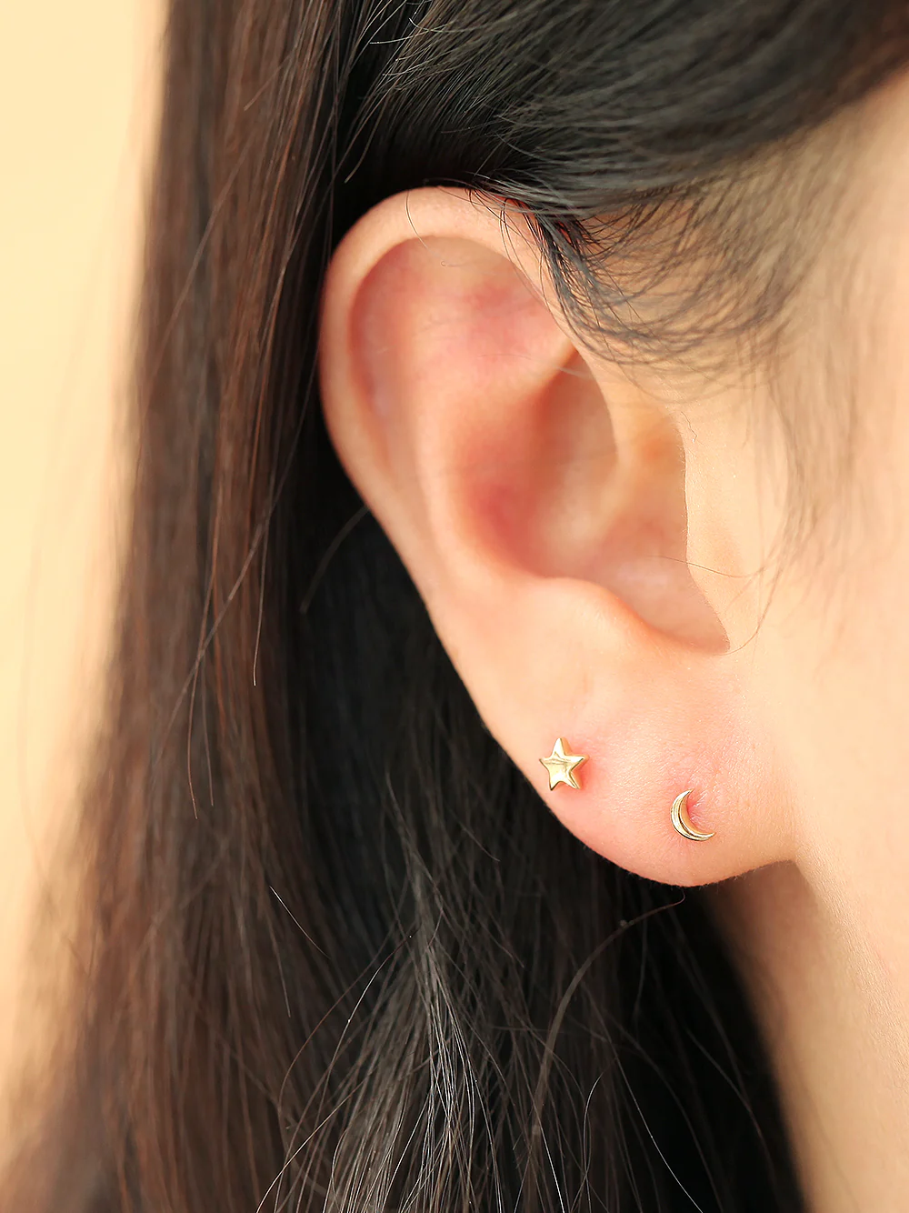 14K Gold Mini Volume Moon & Star & Heart Cartilage Earring 20G - Image 8