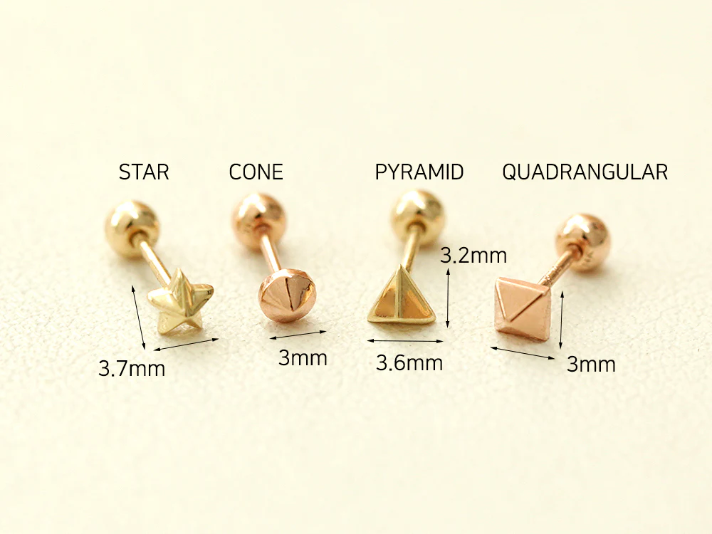 14K Gold Mini Shapes Cartilage Earring 20G - Image 11