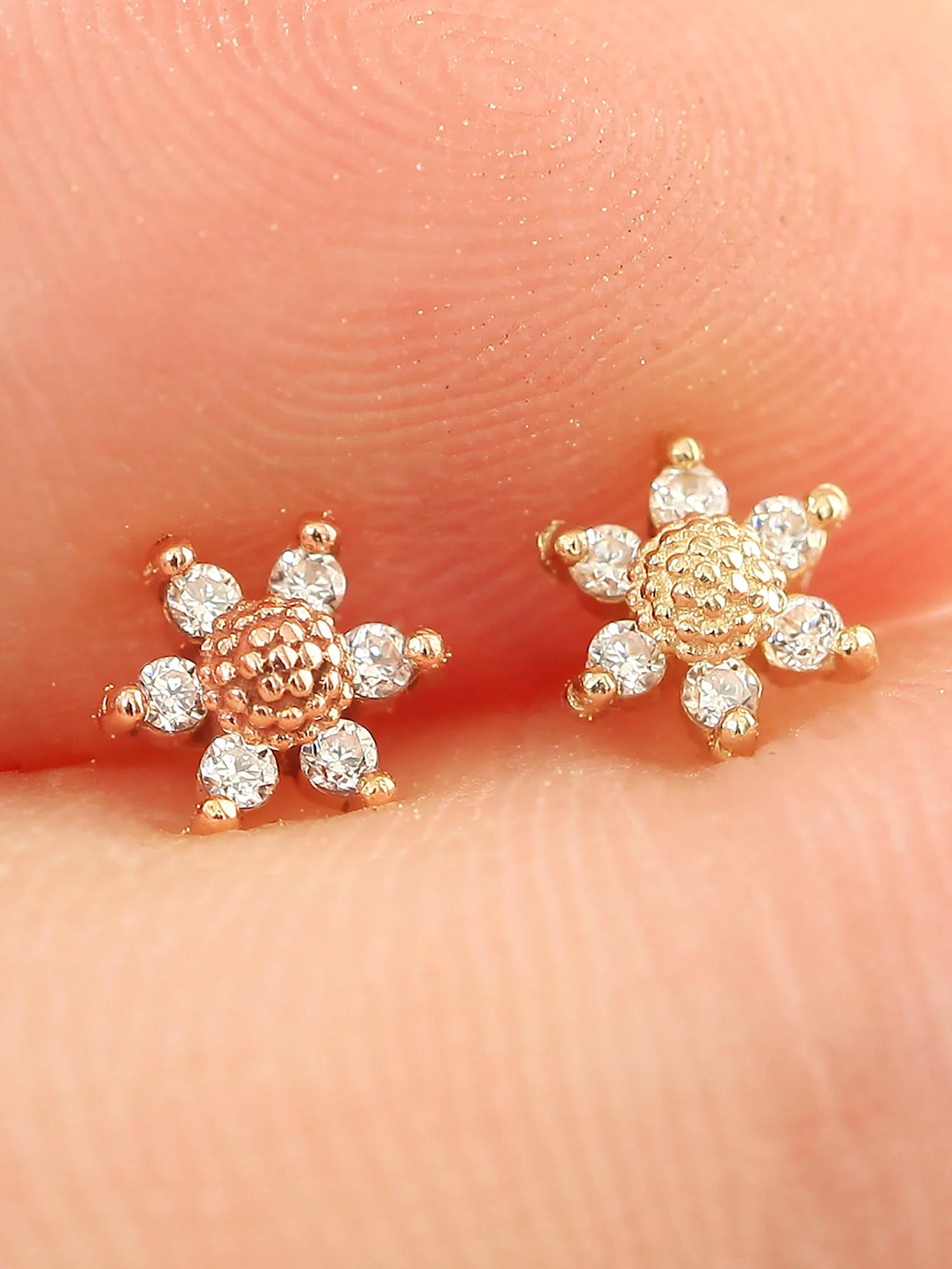 14K Gold Mini Flower Labret Piercing 18G16G - Image 3