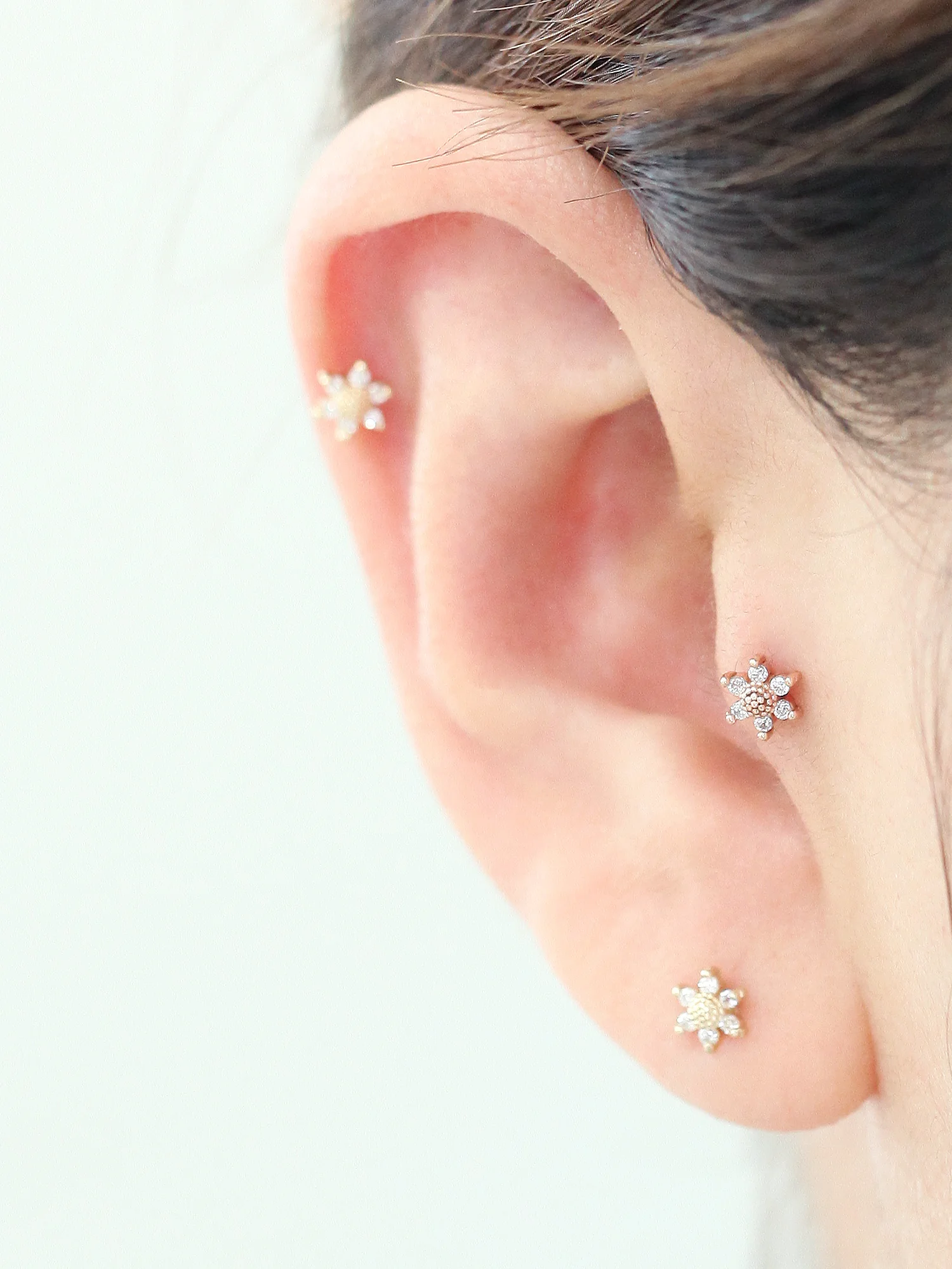 14K Gold Mini Flower Labret Piercing 18G16G - Image 7