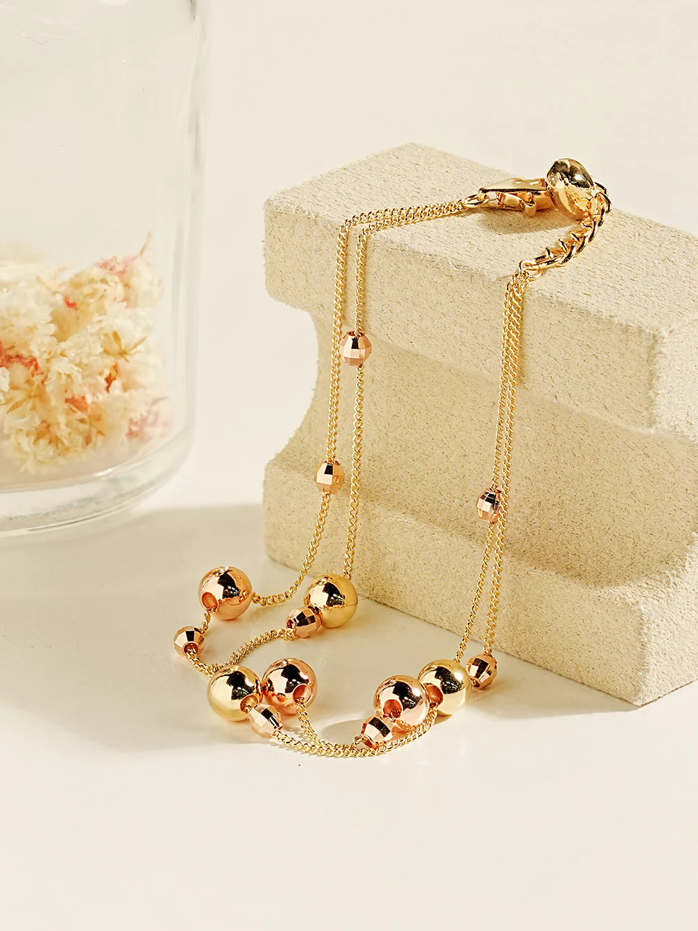 14K Gold Mix Round Ball Bracelet - Image 3