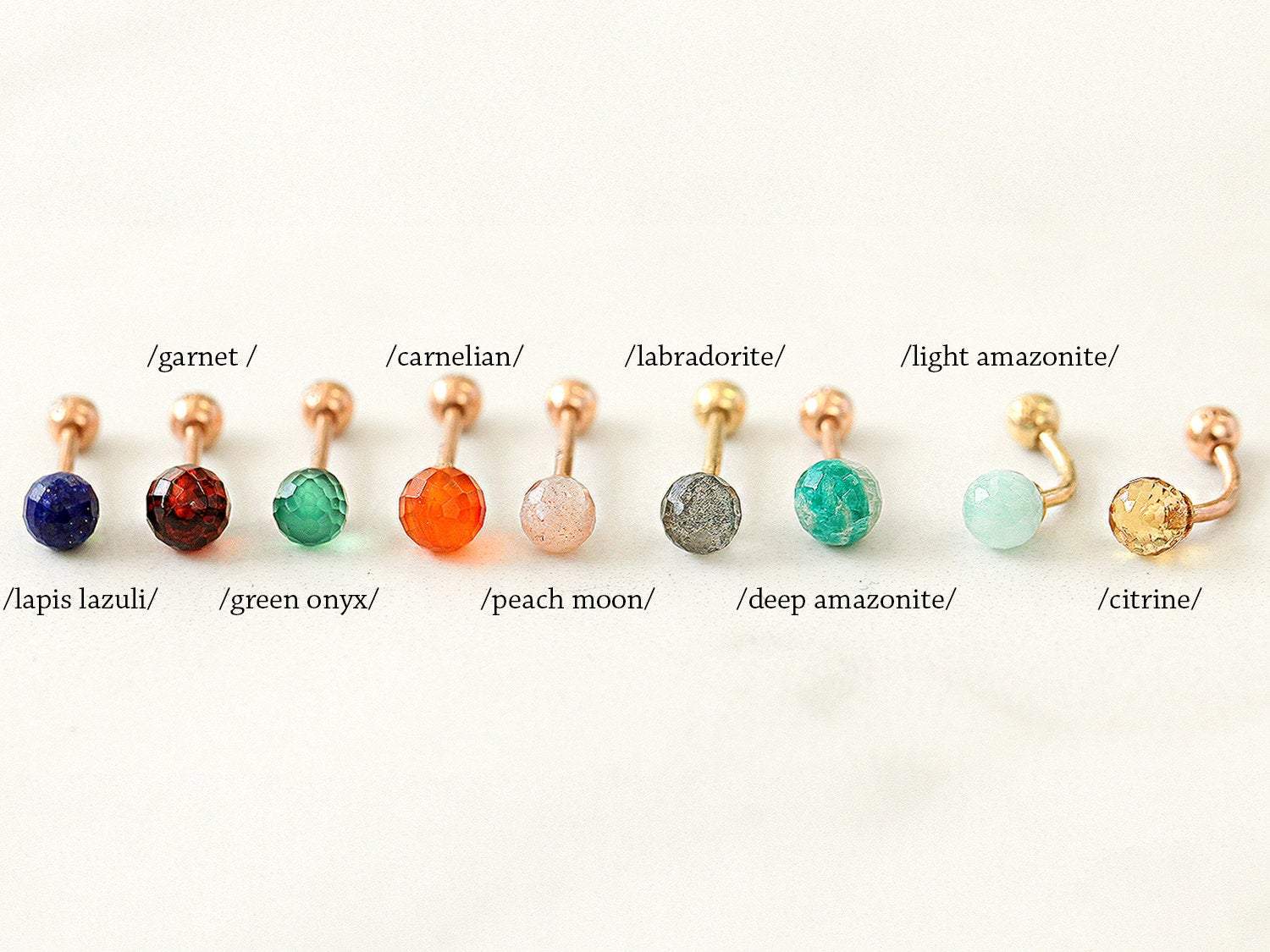 14K gold Natural Gemstone cartilage earring 20g - Image 12