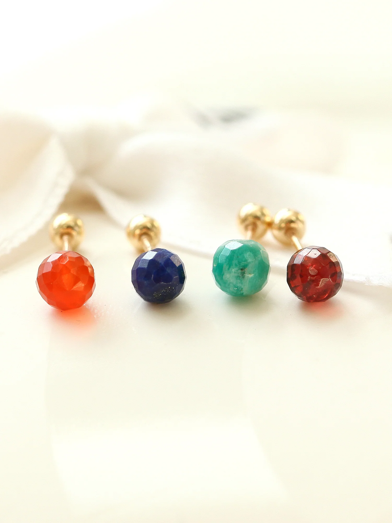 14K gold Natural Gemstone cartilage earring 20g - Image 2
