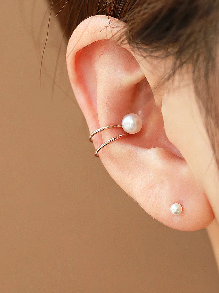 14K Gold Natural Pearl Ear Cuff - Image 6