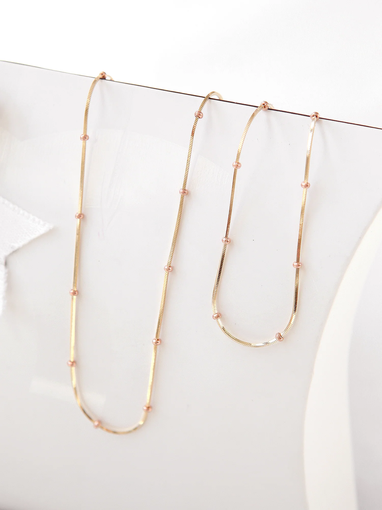 14K Gold One Line Mini Ball Snake Anklet Bracelet - Image 2