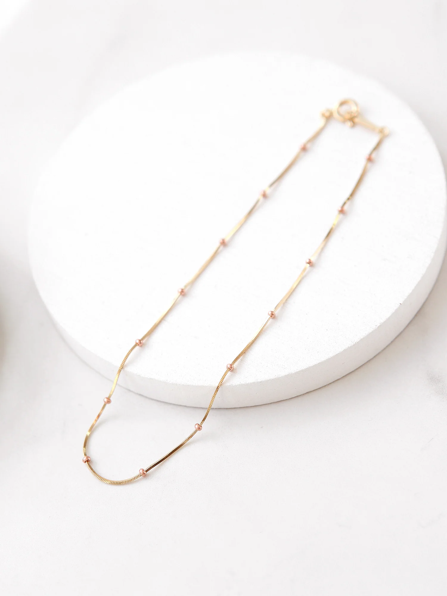 14K Gold One Line Mini Ball Snake Anklet Bracelet - Image 3