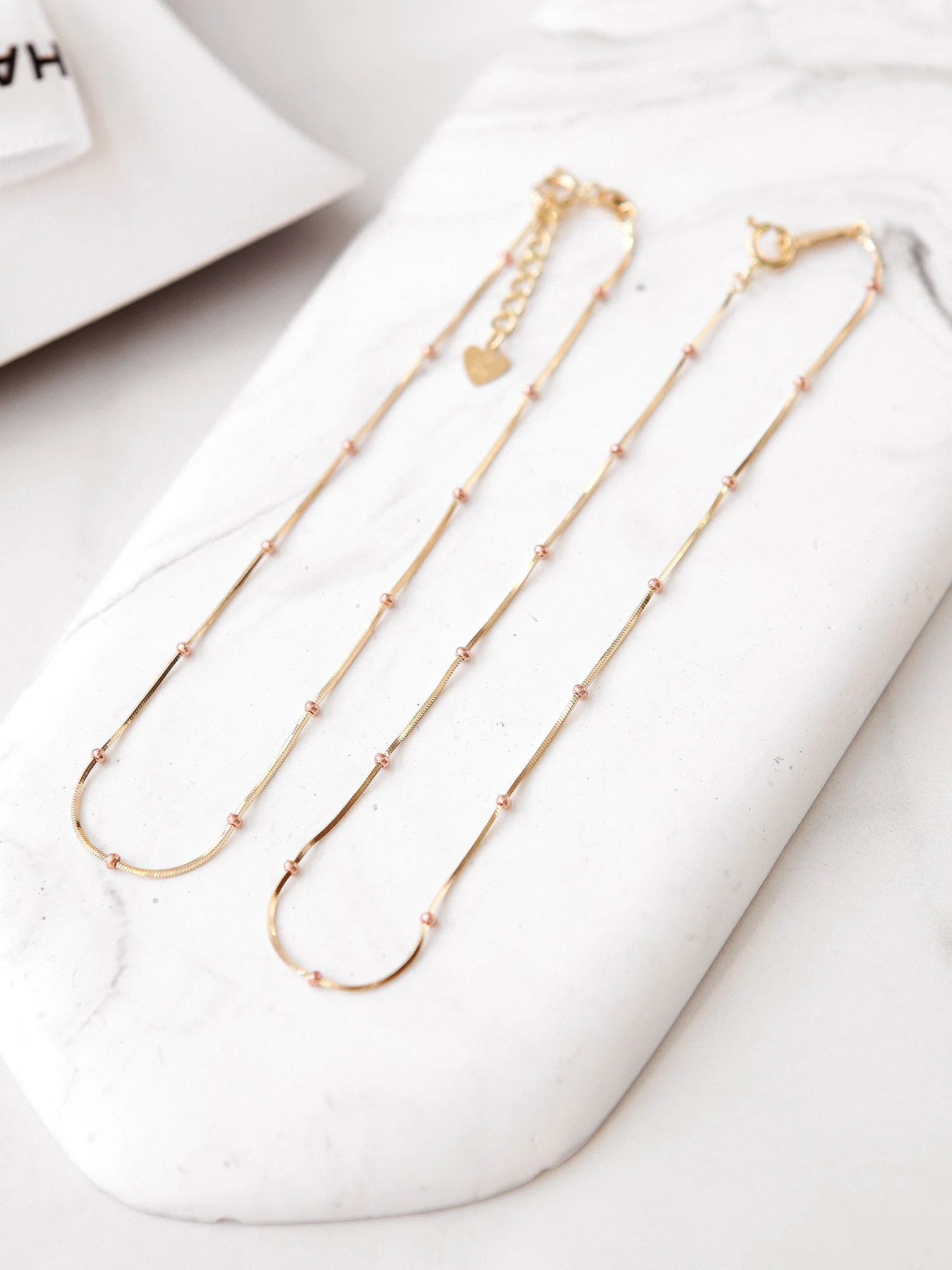 14K Gold One Line Mini Ball Snake Anklet Bracelet - Image 4