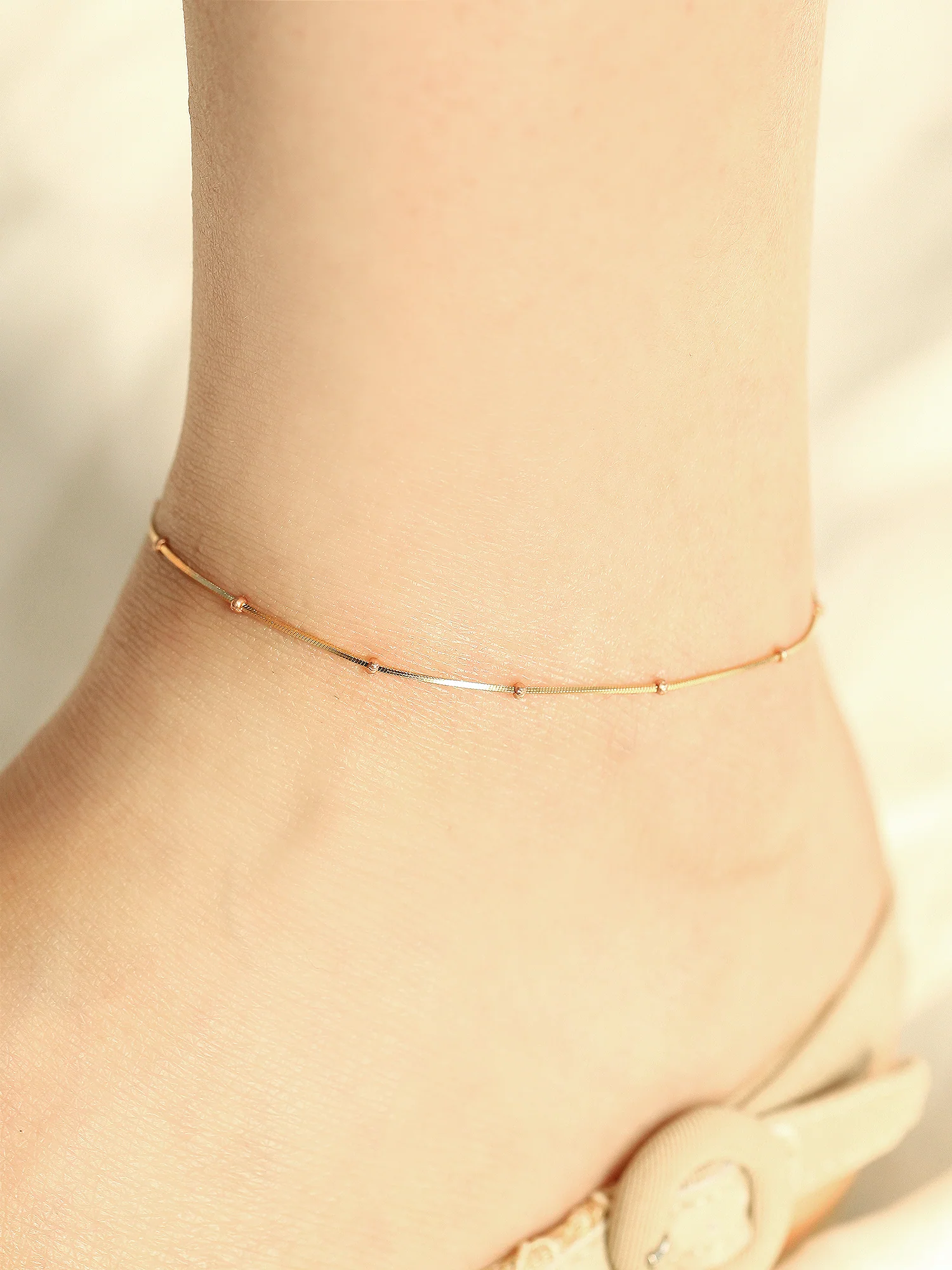 14K Gold One Line Mini Ball Snake Anklet Bracelet - Image 5