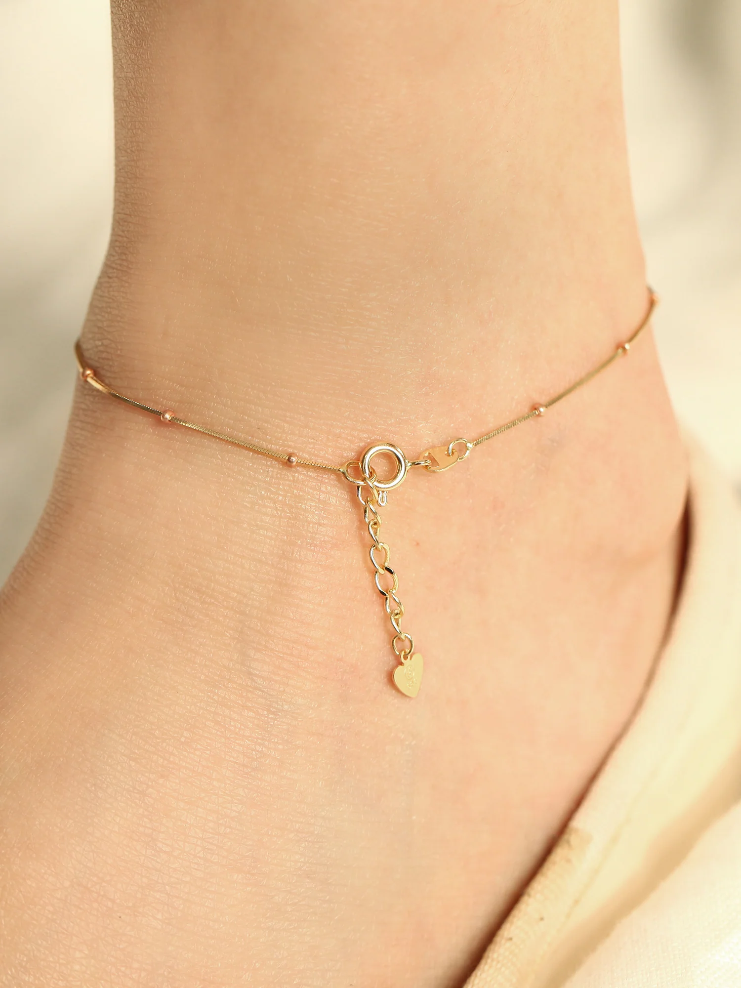 14K Gold One Line Mini Ball Snake Anklet Bracelet - Image 7