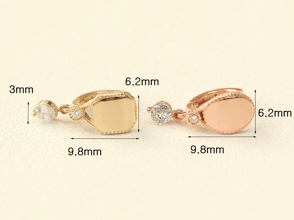 14K Gold Oval Square Cubic Hoop Earring - Image 11