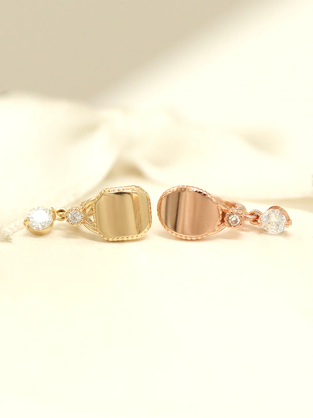 14K Gold Oval Square Cubic Hoop Earring - Image 2
