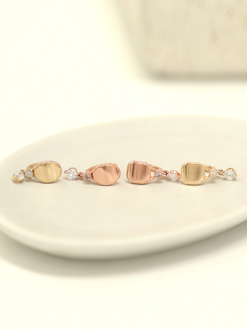 14K Gold Oval Square Cubic Hoop Earring - Image 6