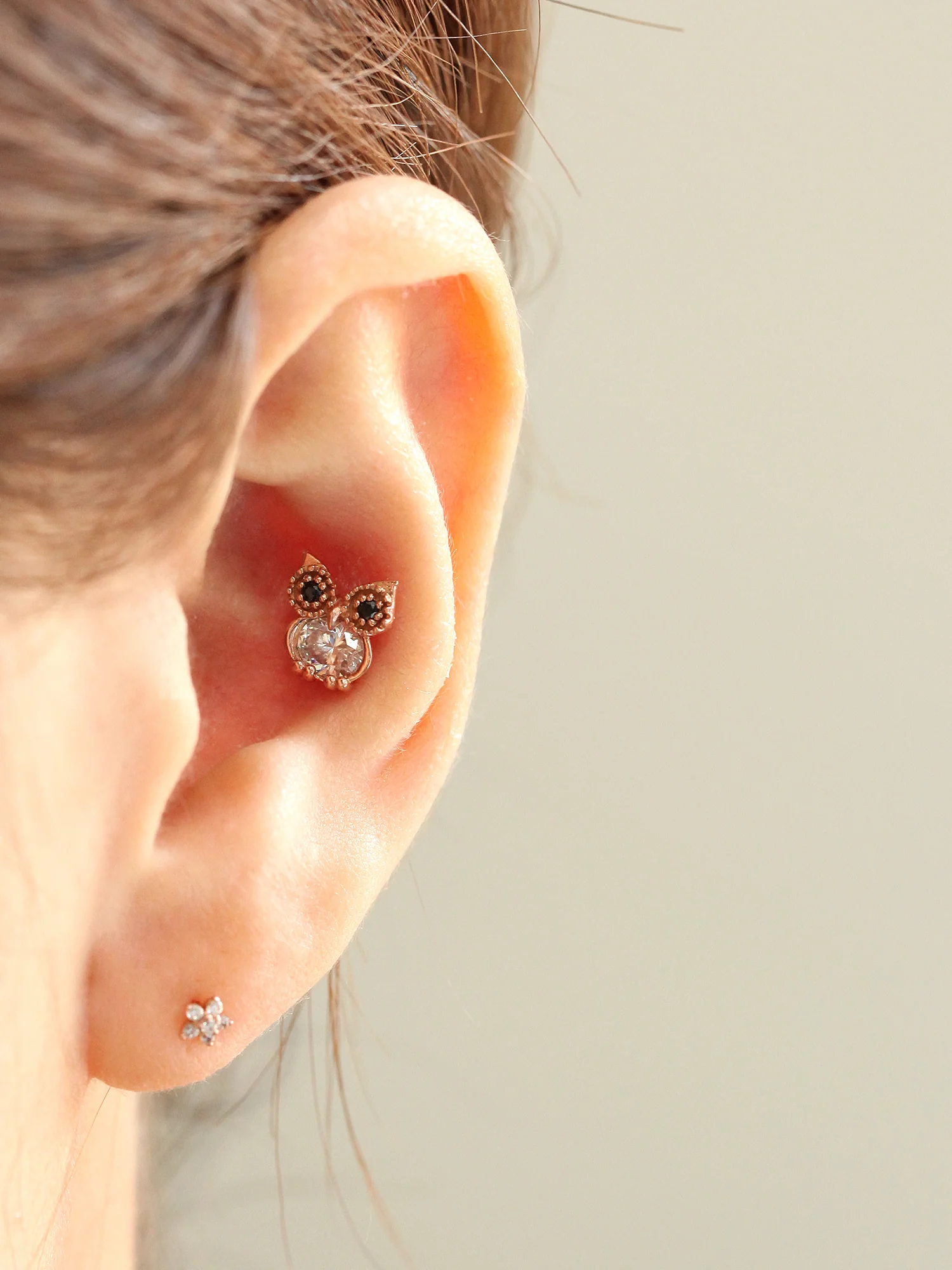 14K Gold Owl Cubic Cartilage Earring 18G16G - Image 9