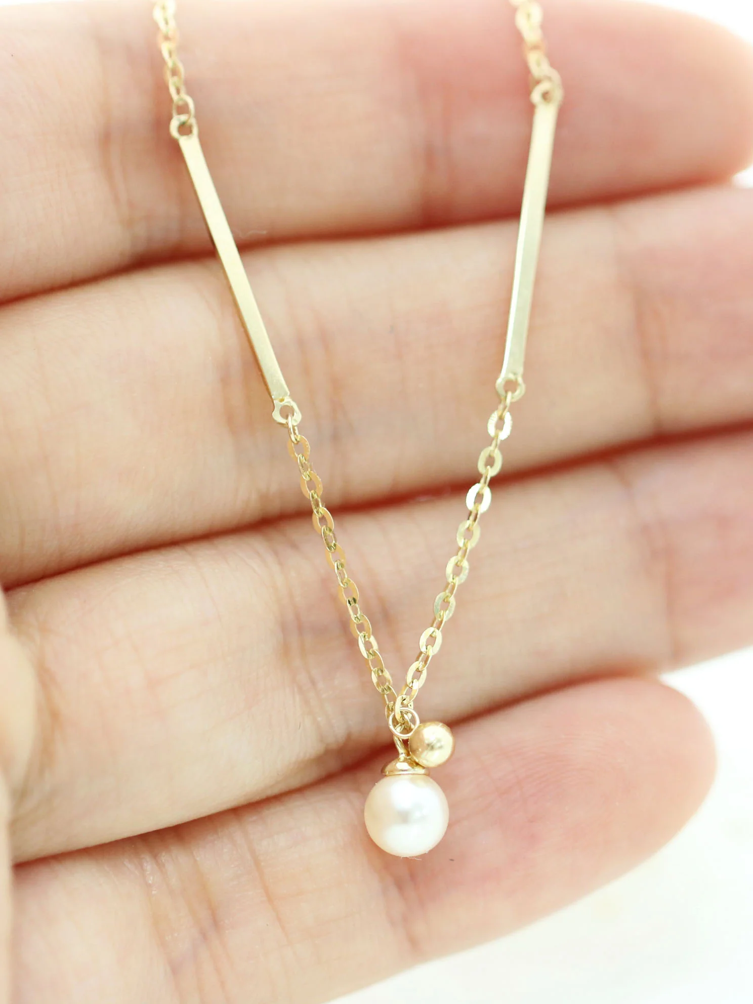 14K Gold Pearl & Ball Anklet - Image 3