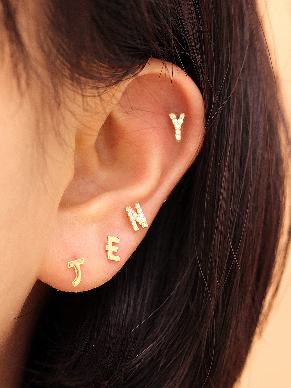 14K Gold Plain Initial Cartilage Earring 20G