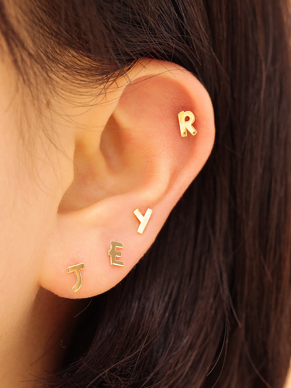 14K Gold Plain Initial Cartilage Earring 20G - Image 5