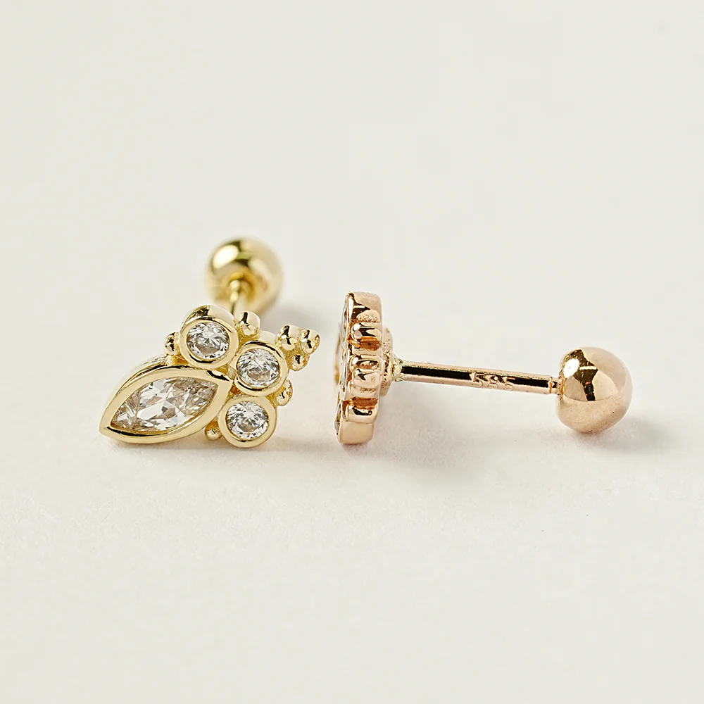 14K Gold Queen Cubic Cartilage Earring 20G - Image 14