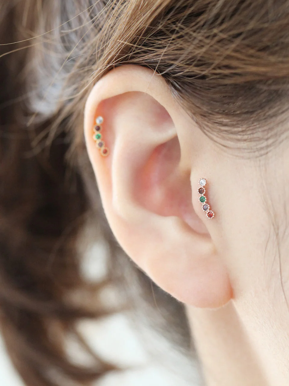 14K Colorful CZ Bar Cartilage Earring 20G - Image 8