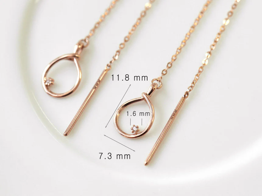 14K Gold Rope Cubic Threader Earring - Image 9