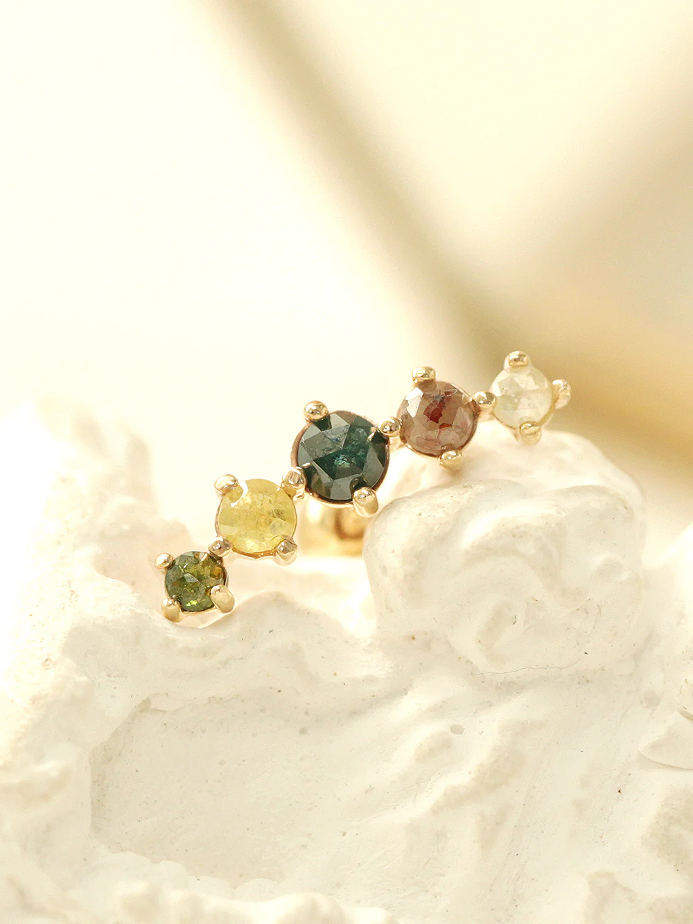 14K Gold Five Rough Diamond Cartilage Earring 18G16G - Image 8