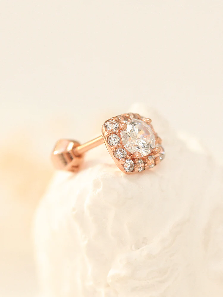 14K Gold Round Square Cartilage Earring 18G16G - Image 4
