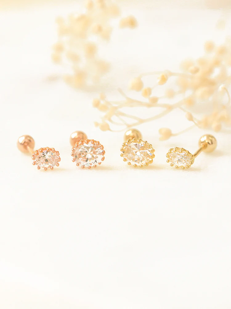 14K Gold Round Cubic Cartilage Earring 20G - Image 3