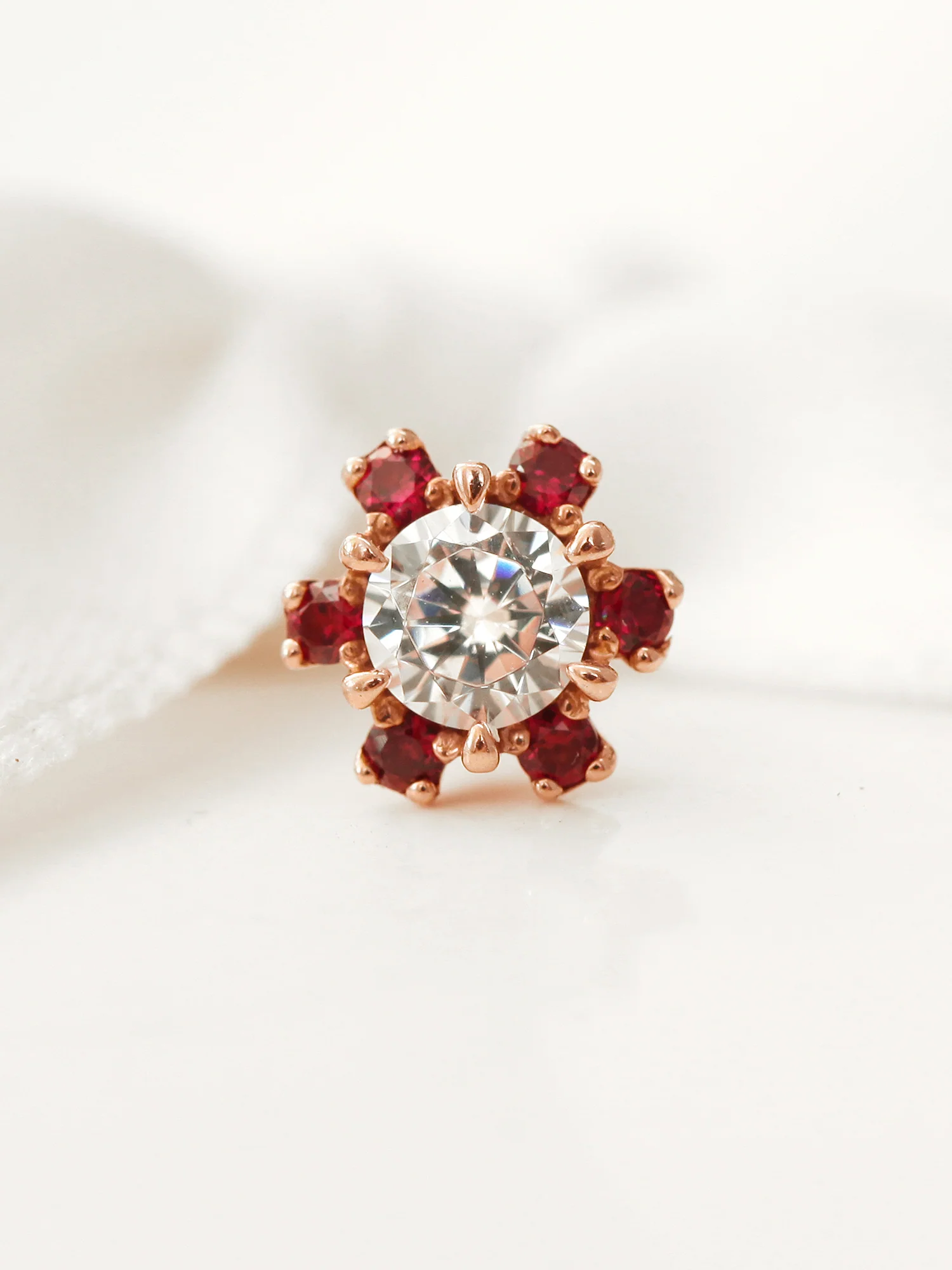 14K Gold Ruby Daisy Flower Cartilage Earring 18G16G - Image 2