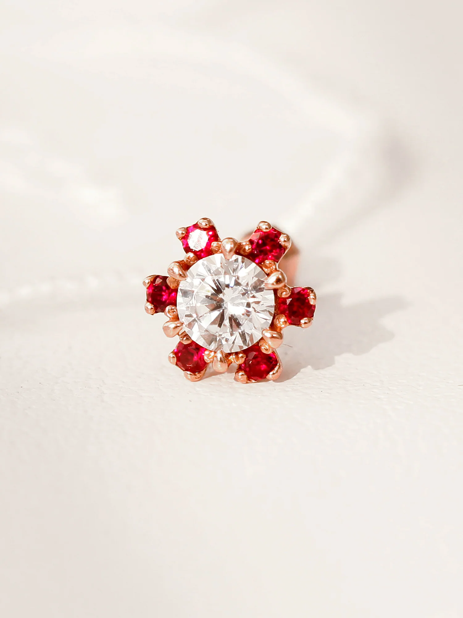 14K Gold Ruby Daisy Flower Cartilage Earring 18G16G - Image 3
