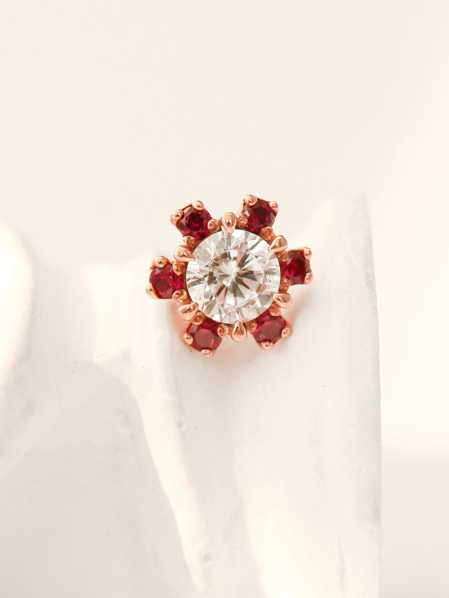 14K Gold Ruby Daisy Flower Cartilage Earring 18G16G - Image 5