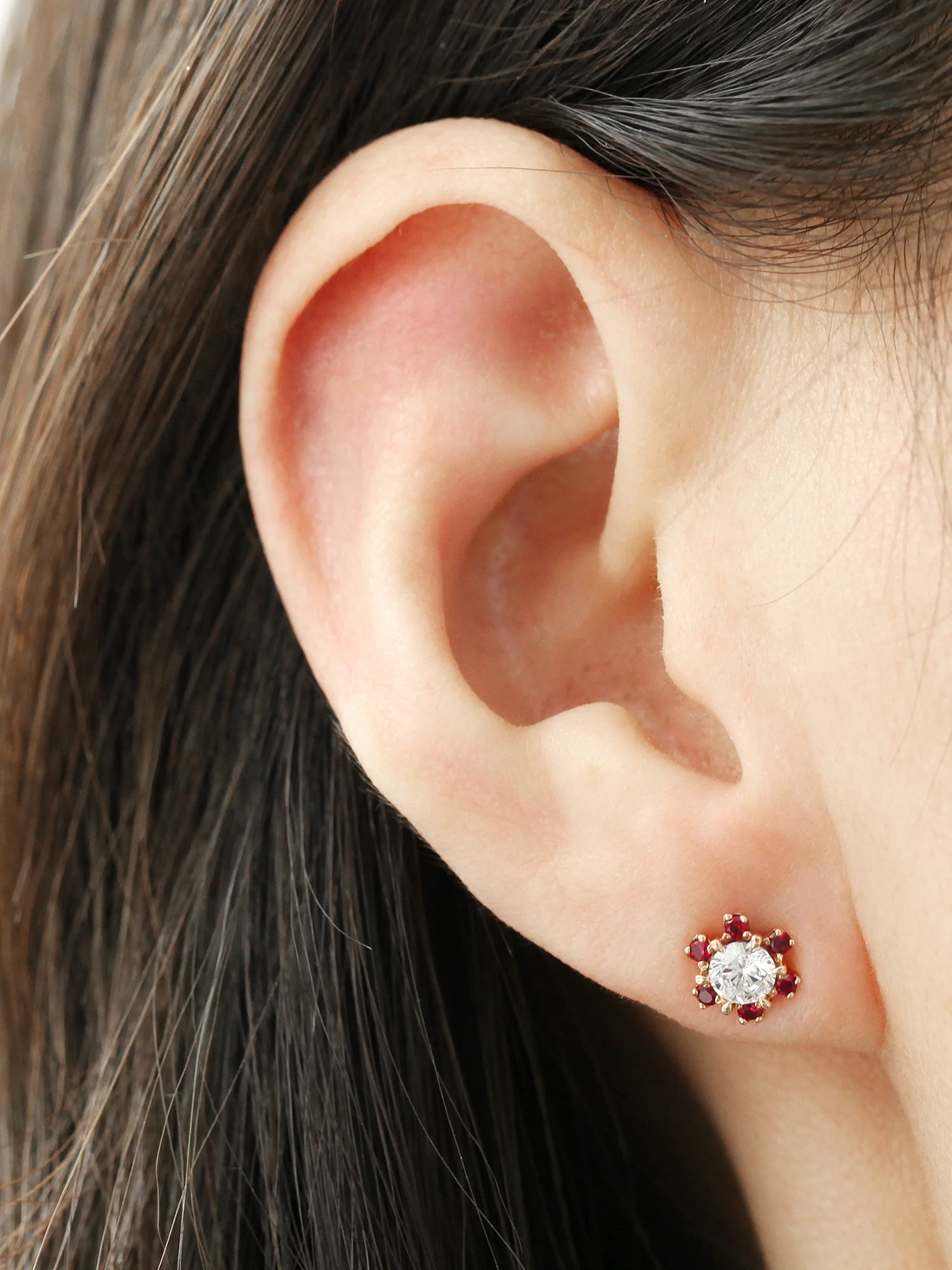 14K Gold Ruby Daisy Flower Cartilage Earring 18G16G - Image 7