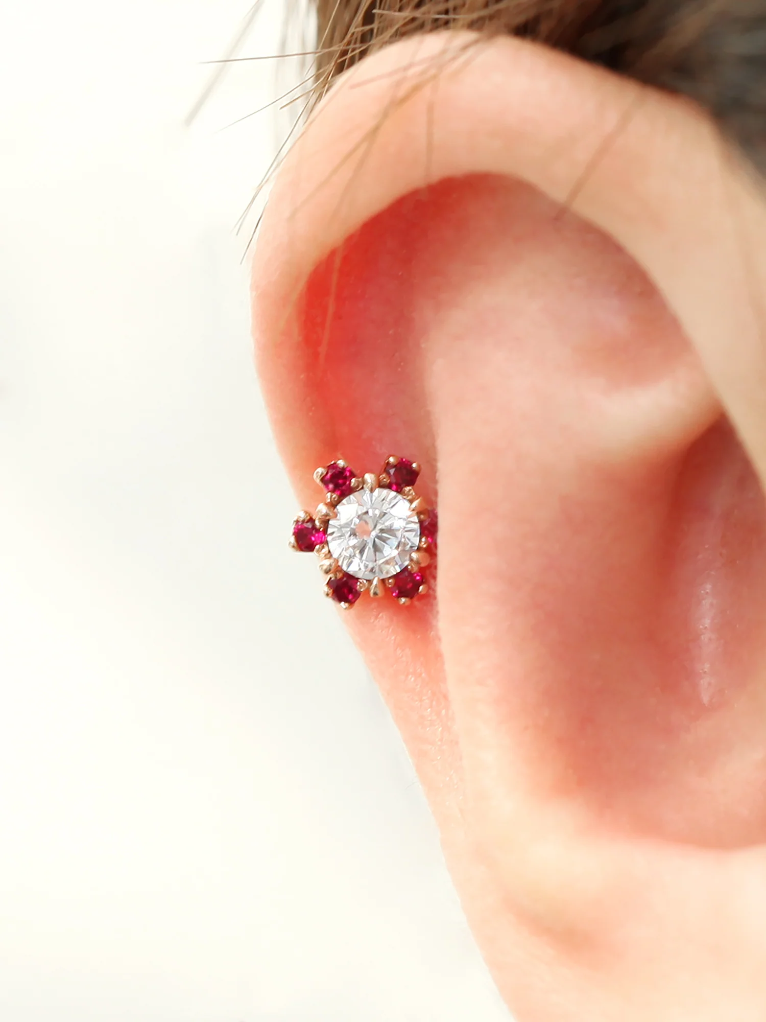 14K Gold Ruby Daisy Flower Cartilage Earring 18G16G - Image 9