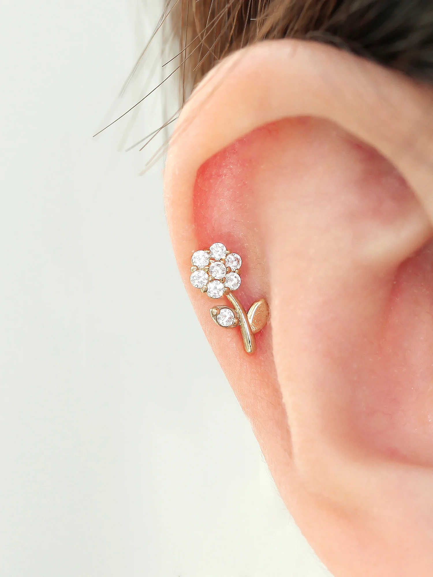14K Gold Ruby Flower Cartilage Earring 18G16G - Image 10