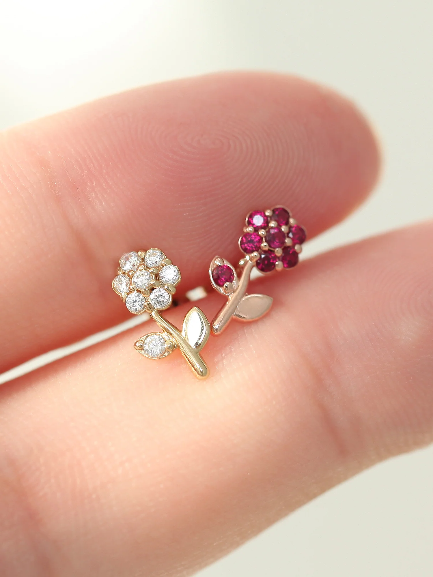 14K Gold Ruby Flower Cartilage Earring 18G16G - Image 4
