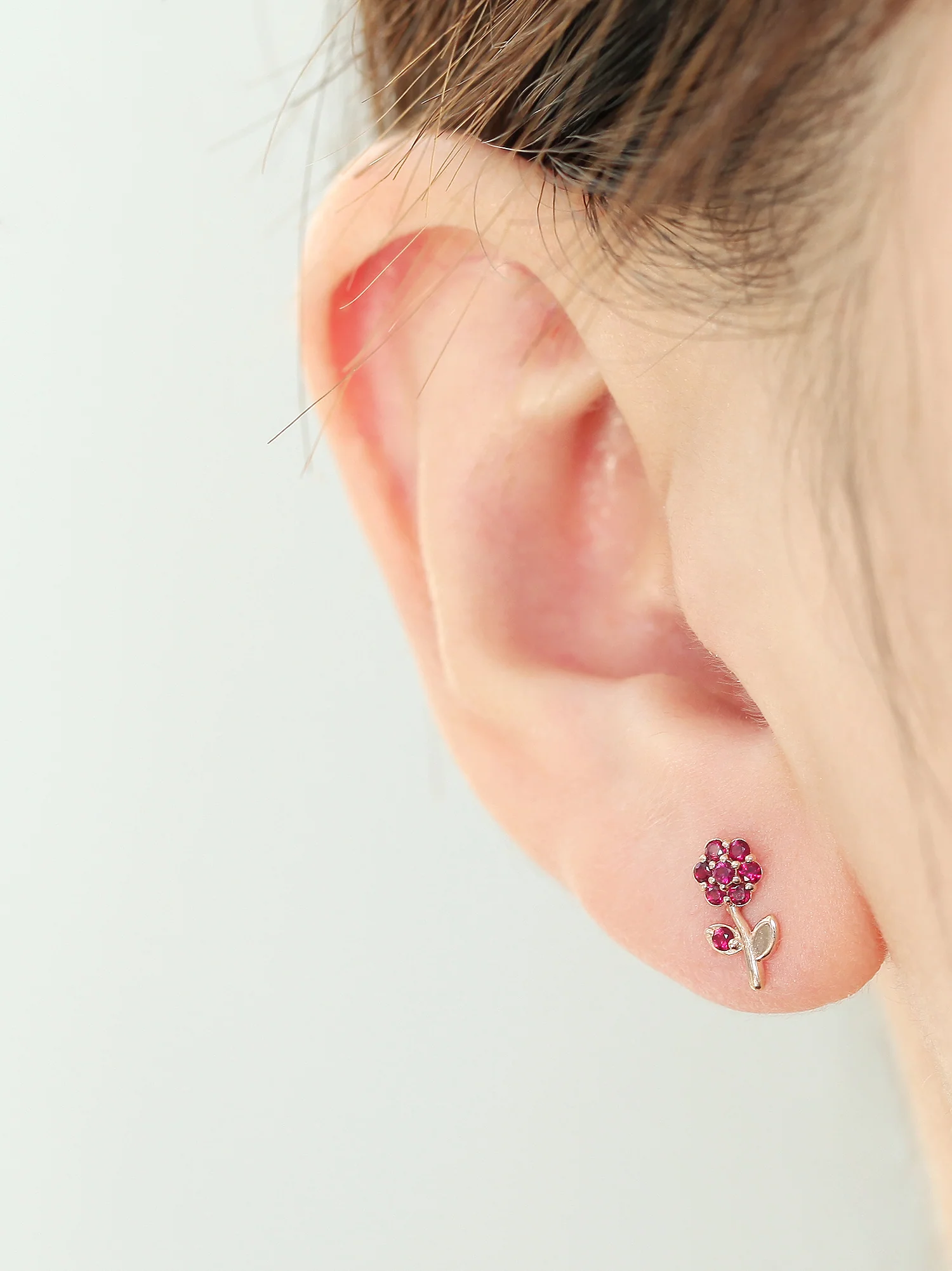 14K Gold Ruby Flower Cartilage Earring 18G16G - Image 5