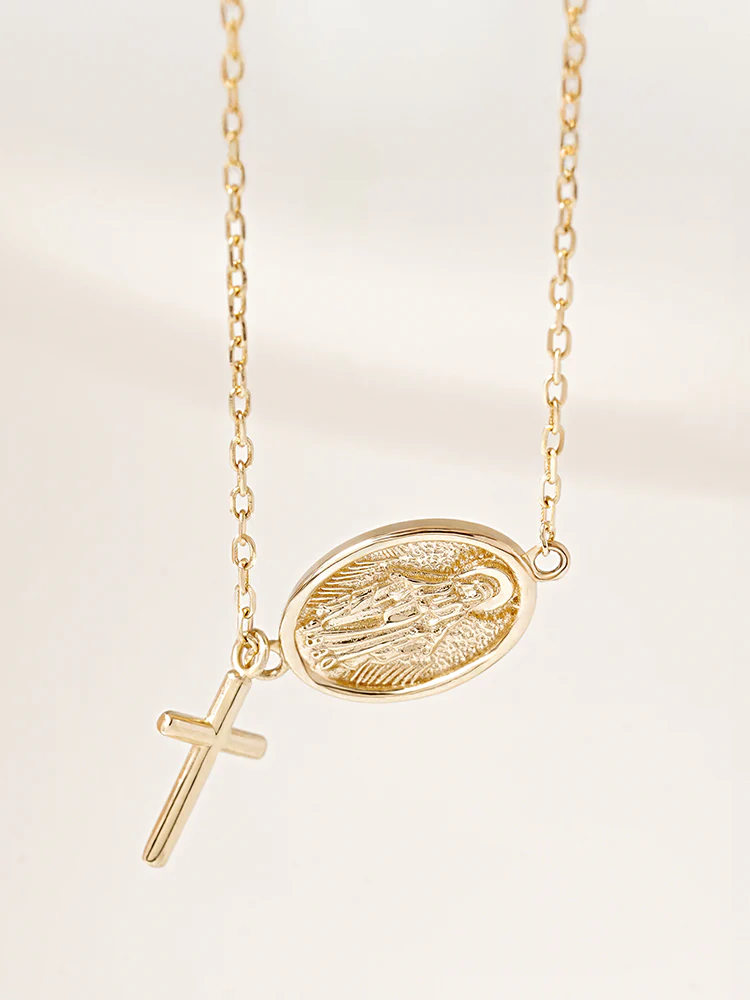14K Saint Drop Cross Bracelet - Image 3
