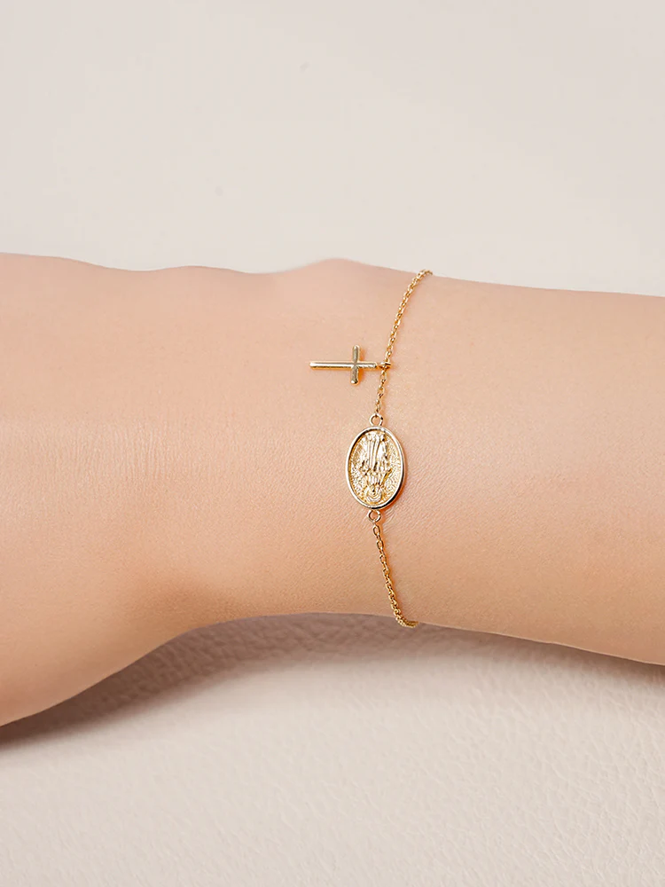 14K Saint Drop Cross Bracelet - Image 4