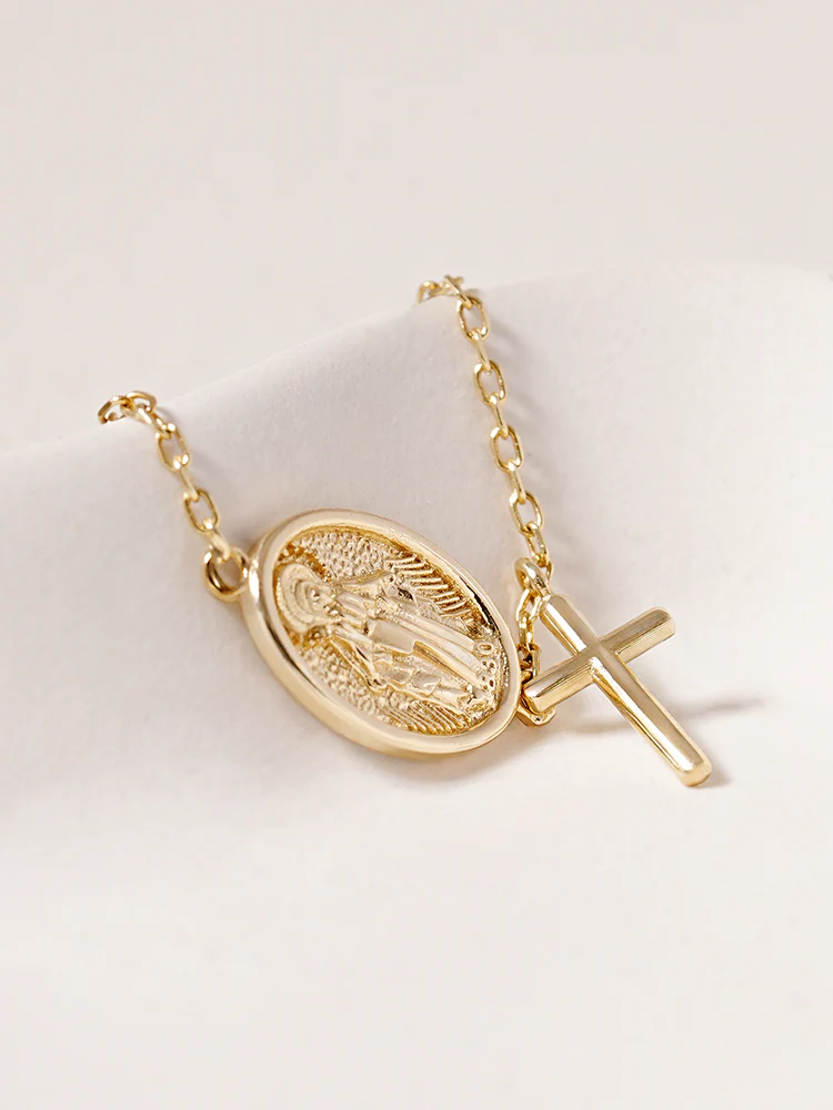 14K Saint Drop Cross Bracelet - Image 7
