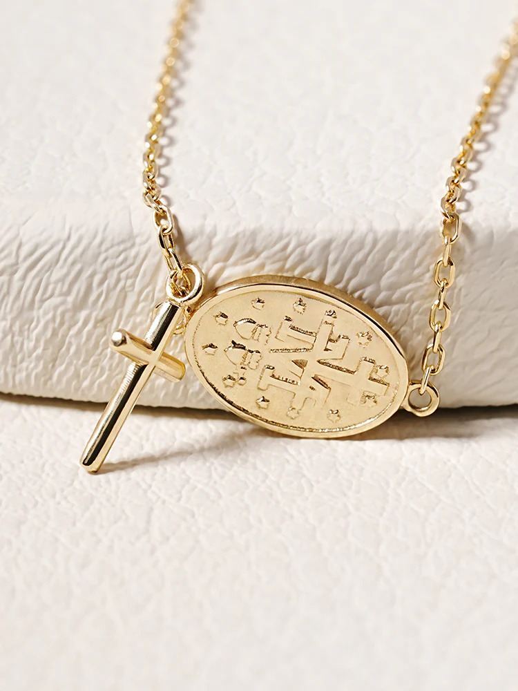 14K Saint Drop Cross Bracelet - Image 9