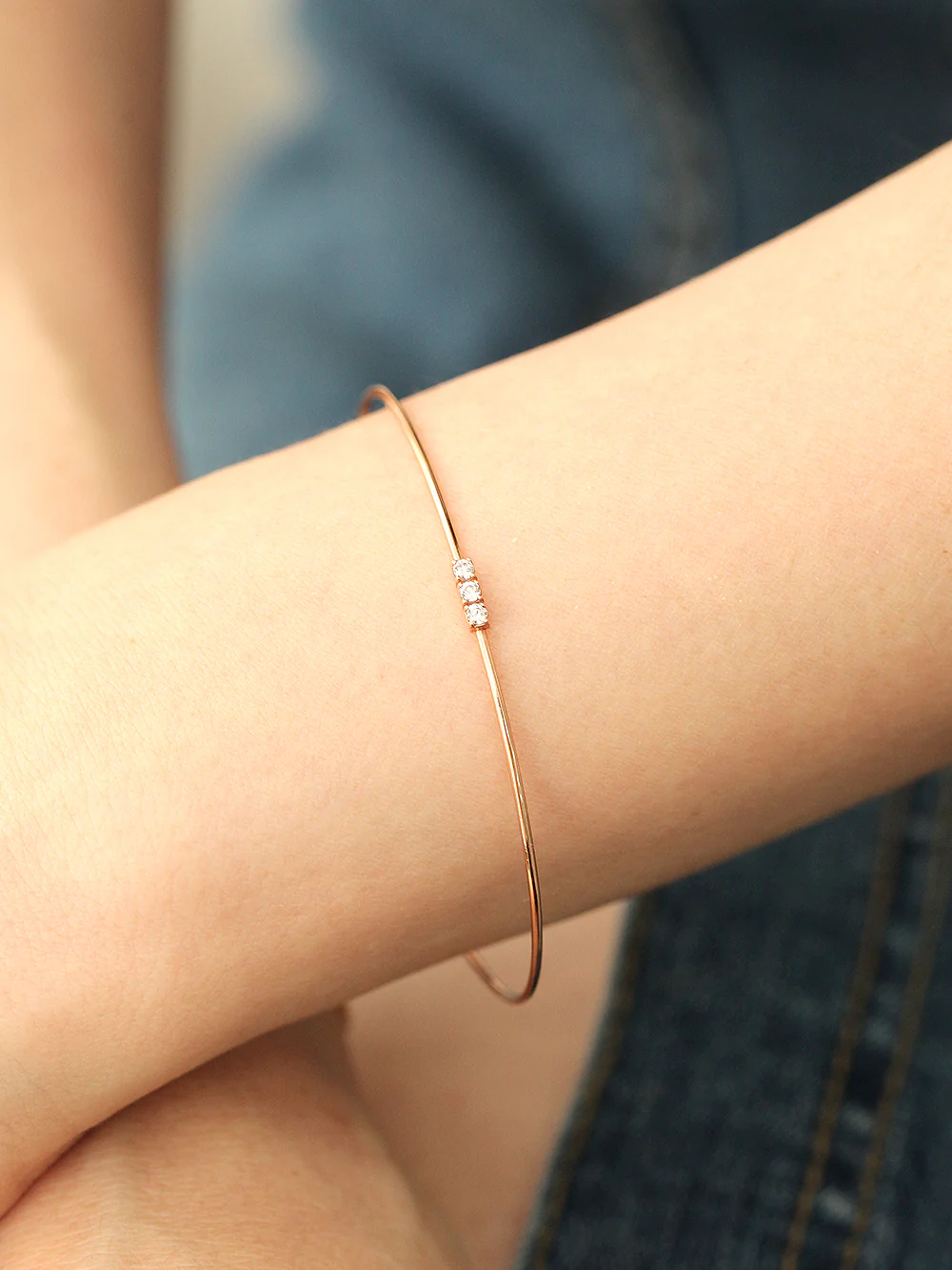 14K Gold Slim Mini Cubic Bangle - Image 2