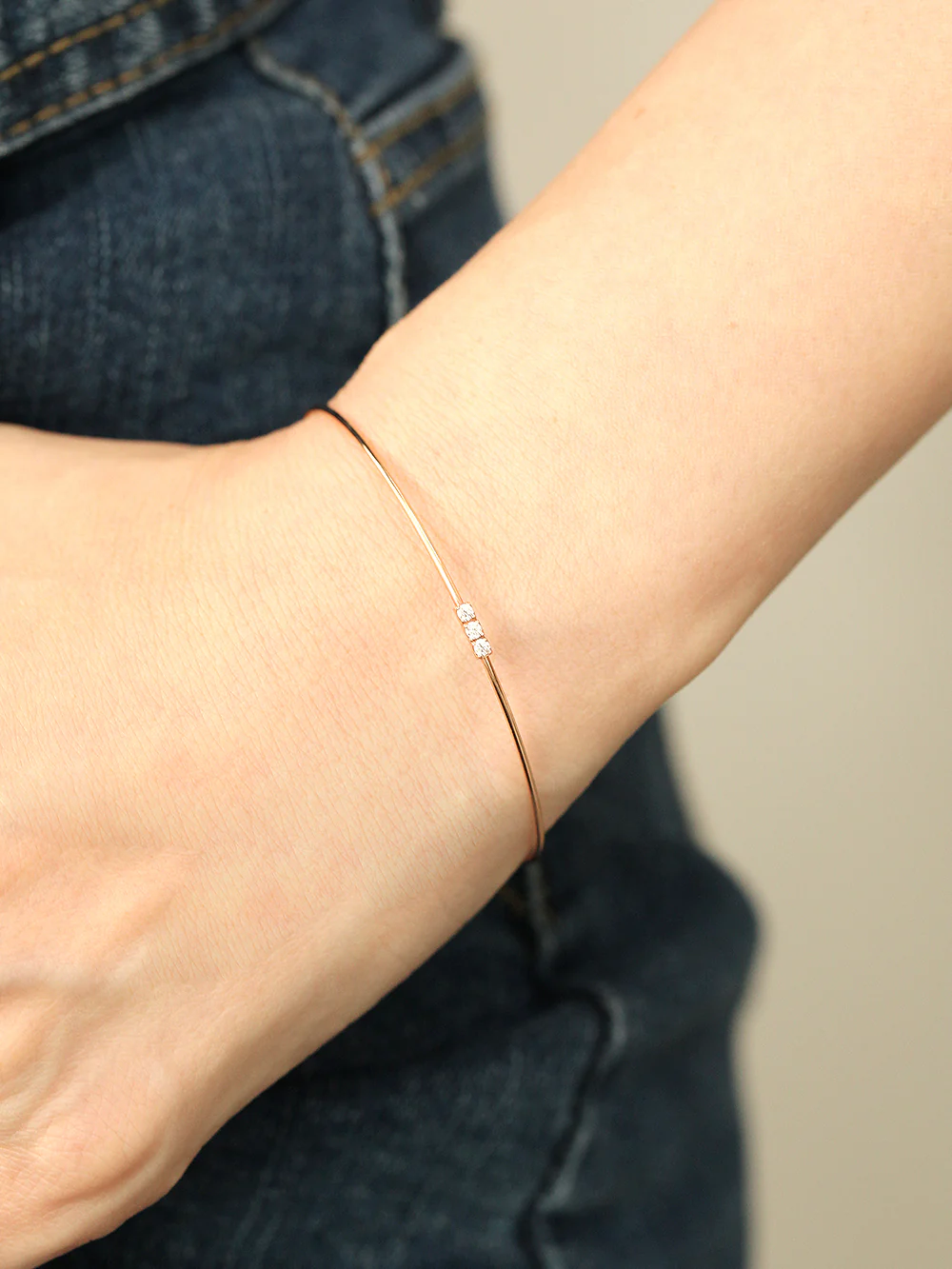 14K Gold Slim Mini Cubic Bangle - Image 3