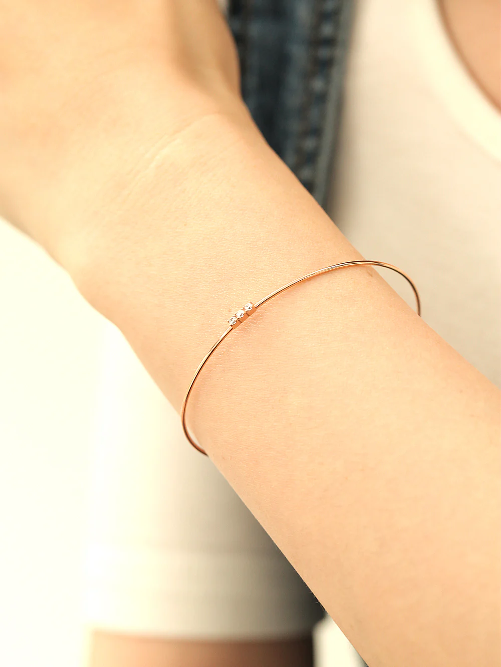 14K Gold Slim Mini Cubic Bangle - Image 4