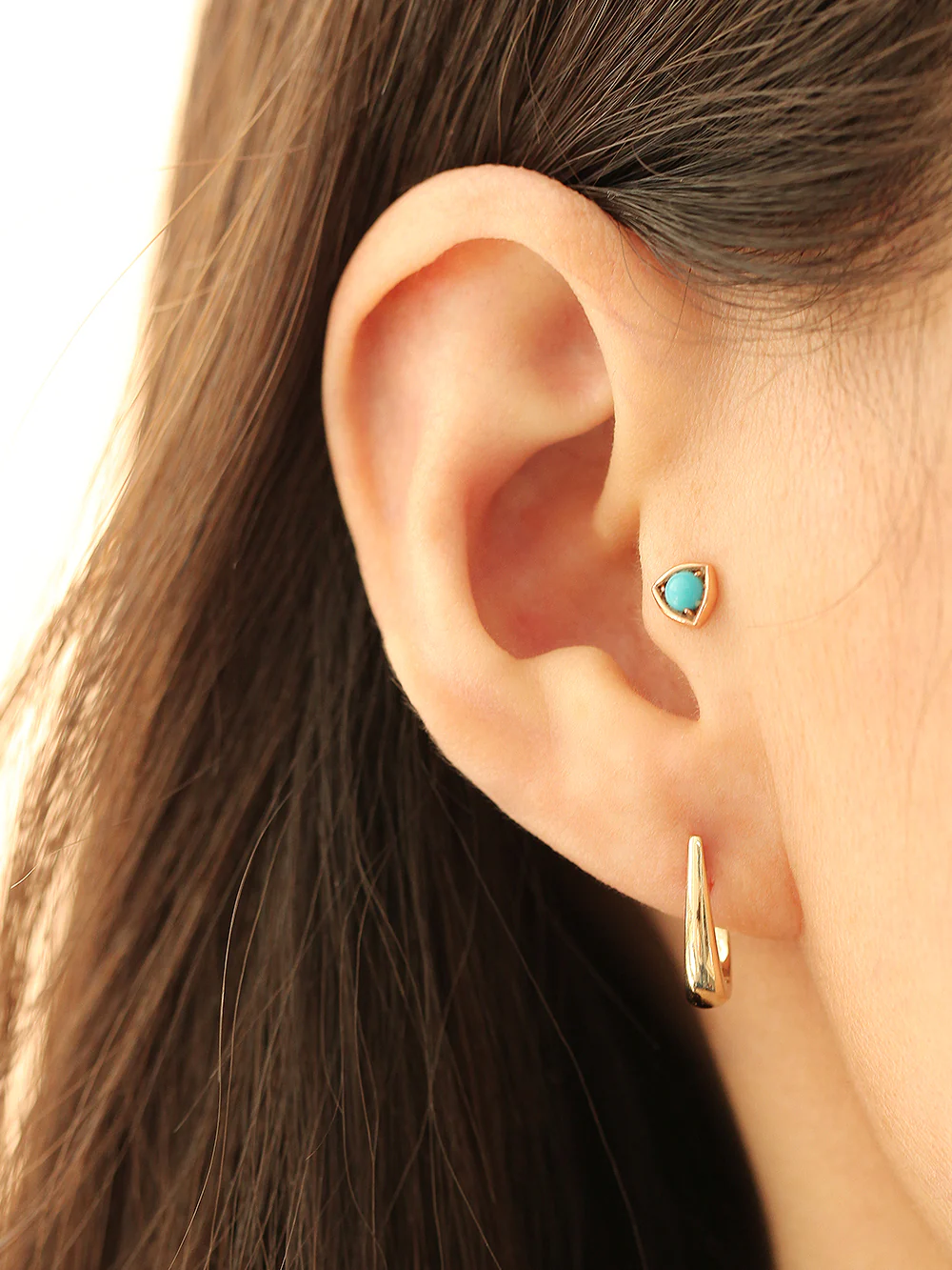 14K Gold Slim Tear Drop Hoop Earring - Image 5