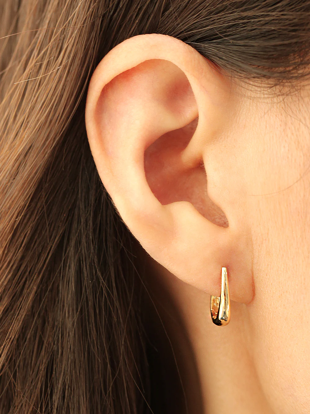 14K Gold Slim Tear Drop Hoop Earring - Image 6