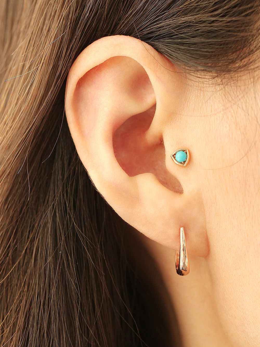 14K Gold Slim Tear Drop Hoop Earring - Image 7