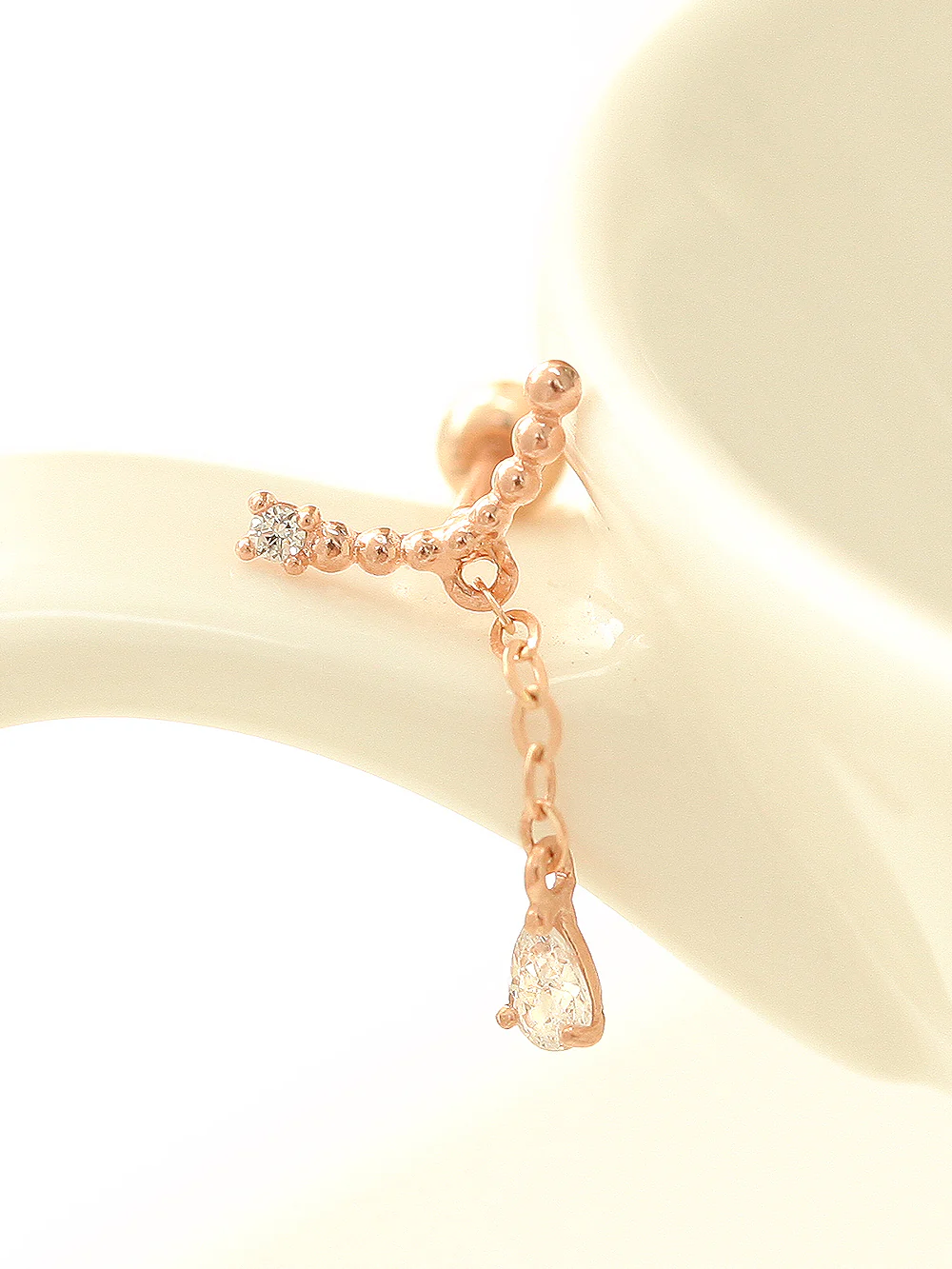 14K Gold Smile Tear Drop Cartilage Earring 20G - Image 3