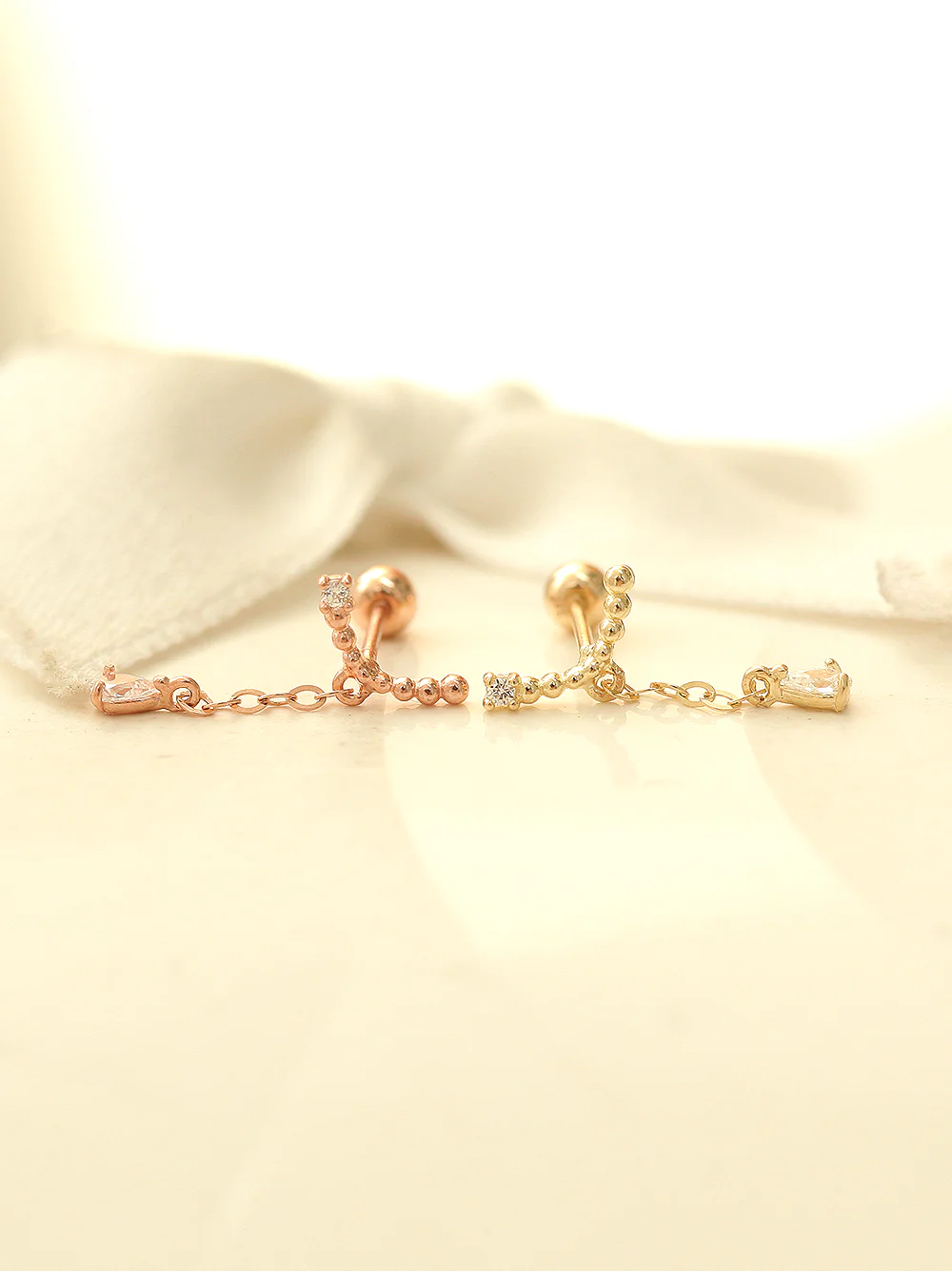14K Gold Smile Tear Drop Cartilage Earring 20G - Image 5