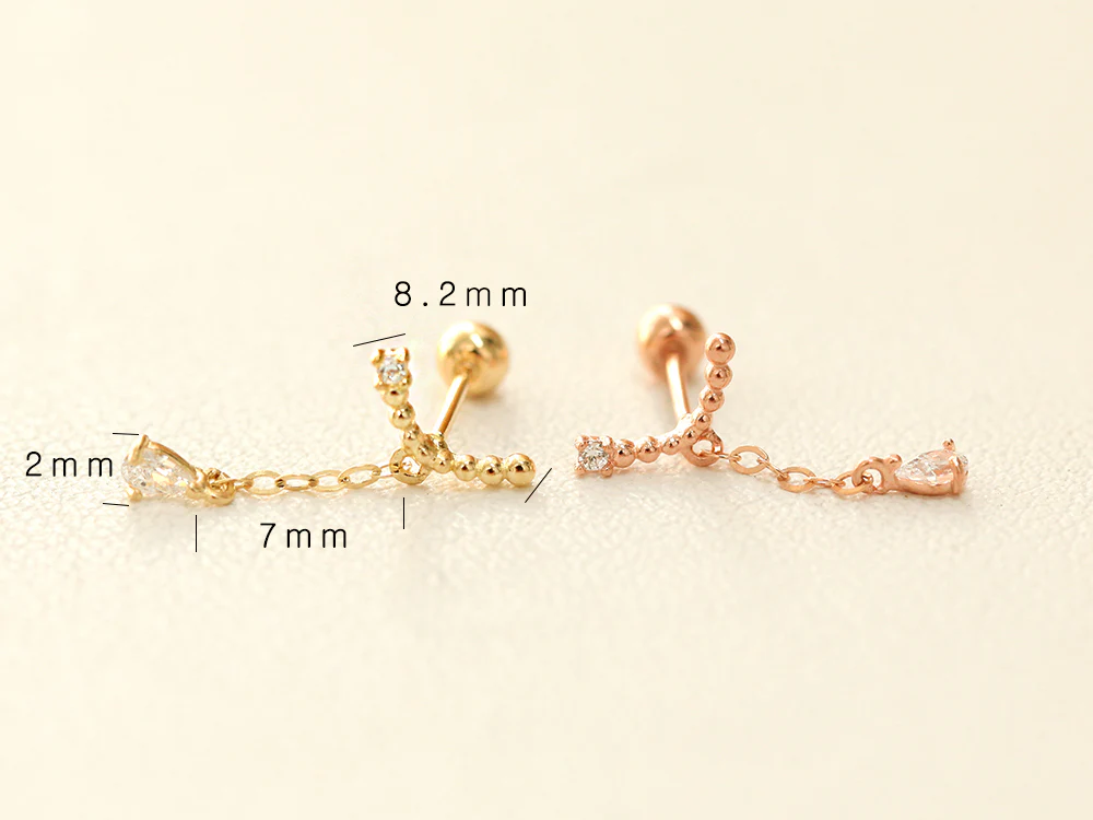 14K Gold Smile Tear Drop Cartilage Earring 20G - Image 8