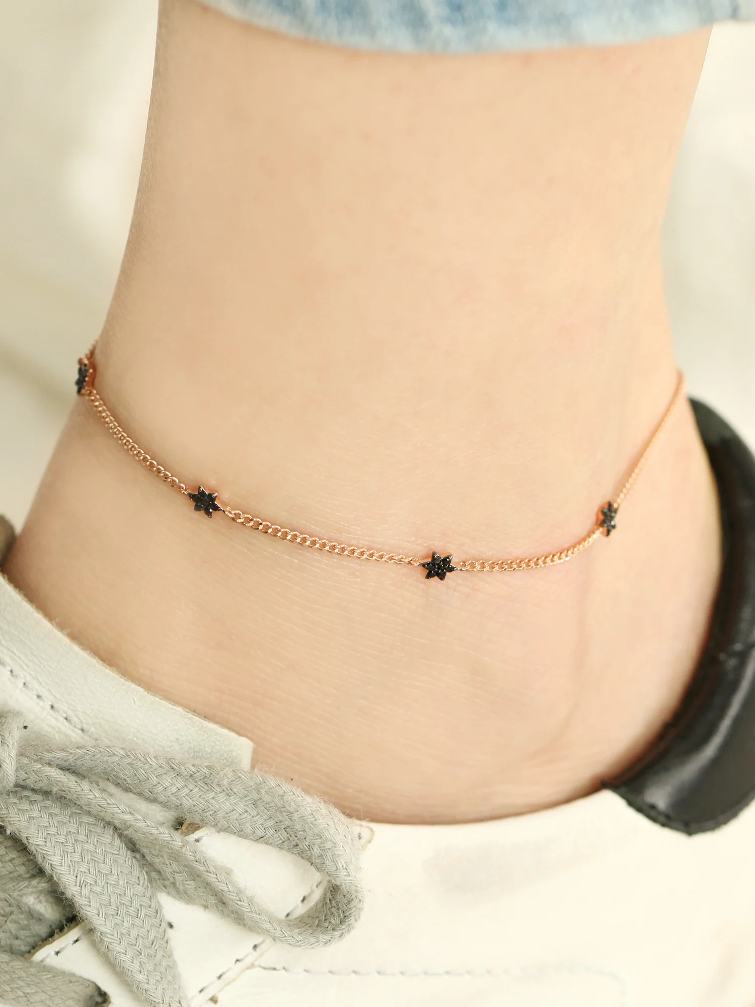 14K 18K gold Black star Anklet - Image 5