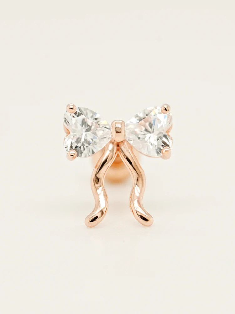 14K Solid Gold Balletcore Cubic Ribbon Cartilage Earring 20G - Image 11